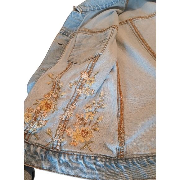 Vintage 90’s Newport News Womens 10 Denim Jacket Yellow Embroidered Flowers - Picture 6 of 9